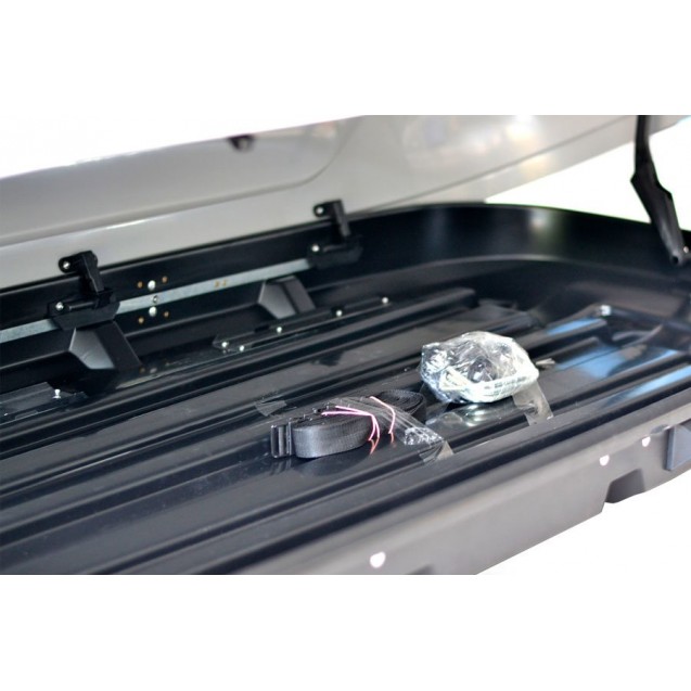 Бокс-багажник на крышу Аэродинамический Серый «Turino Compact» ДВУСТОРОННЕЕ открывание